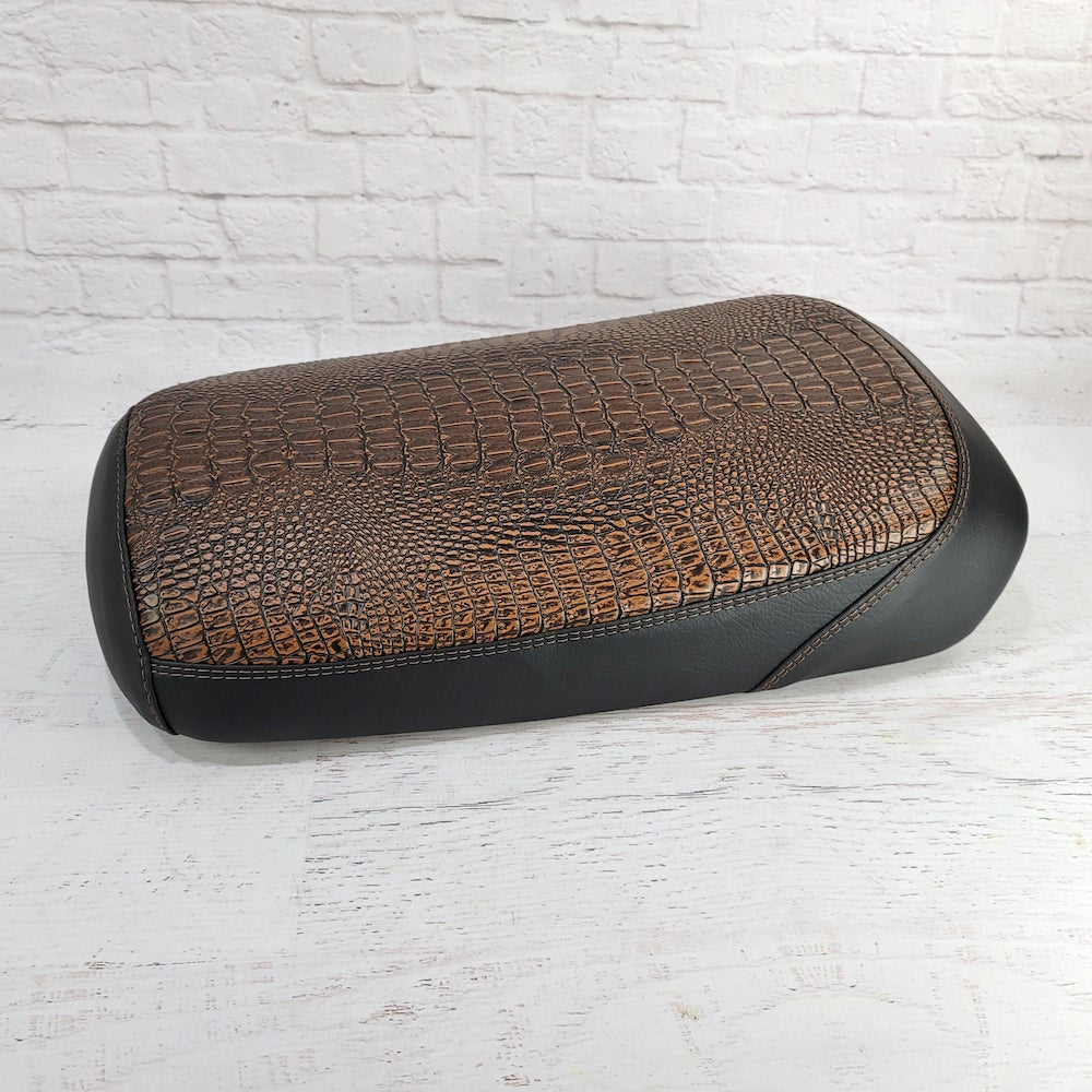 Side view of the brown crocodile-textured handmade by Cheeky Seats 