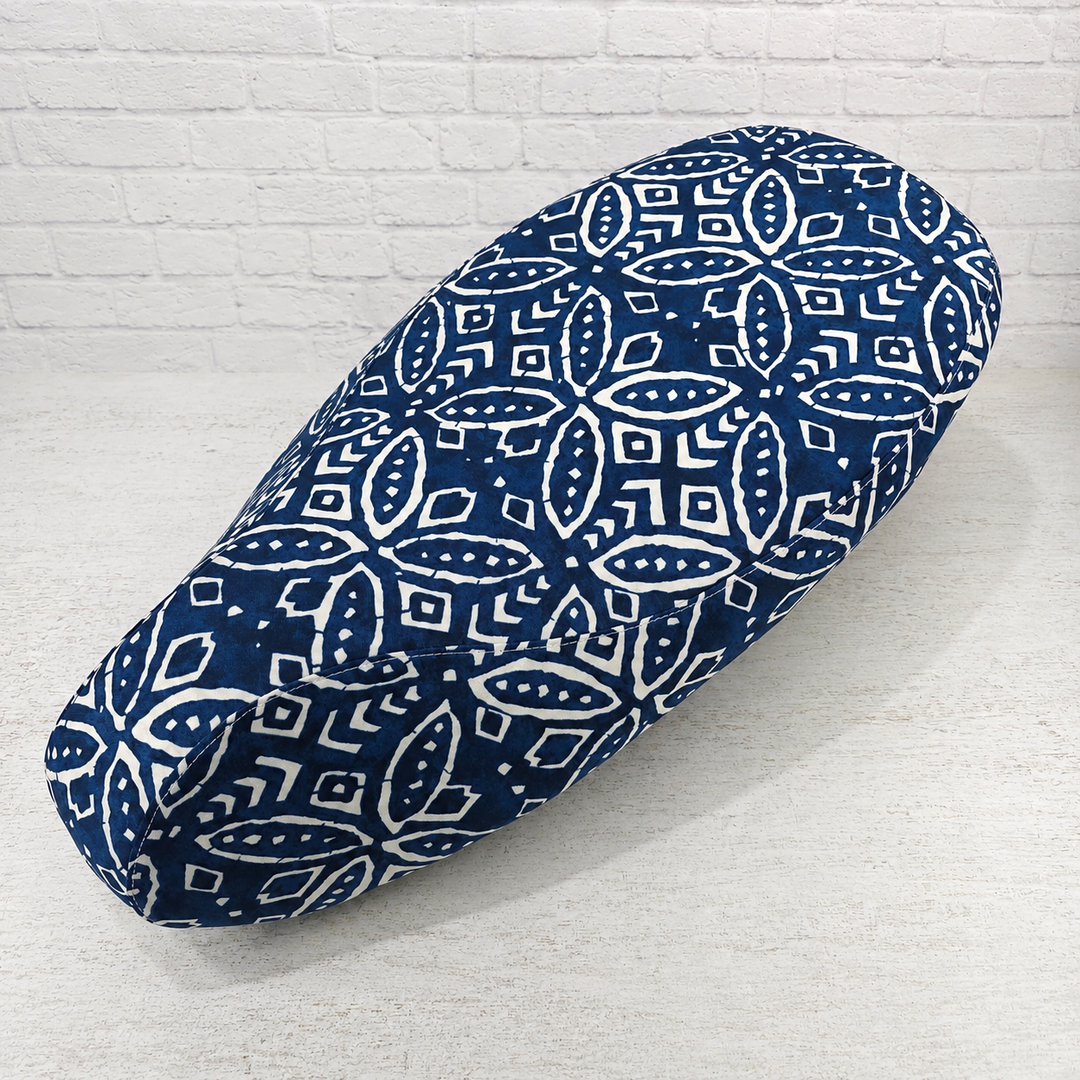 Blue and White Vespa Seat Cover on white backdrop Cheeky Seats