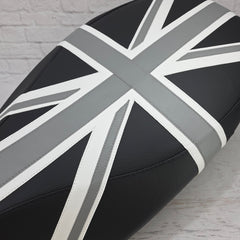 Vespa Sprint / Primavera Black and Gray Union Jack Seat Cover