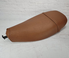 Vespa ET 2/4 matte cinnamon seat cover close-up, handmade by Cheeky Seats